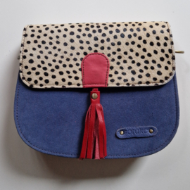 Lena bag blauwe suède en stippen print flap