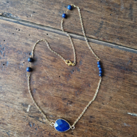 Ketting rvs goud met lapis lazuli