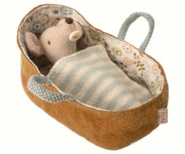 Maileg Baby Mouse in Carrycot