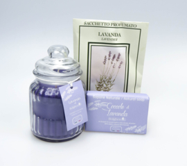 Lavendel cadeau set: Geurkaars, Geurzakje en natuurlijke zeep