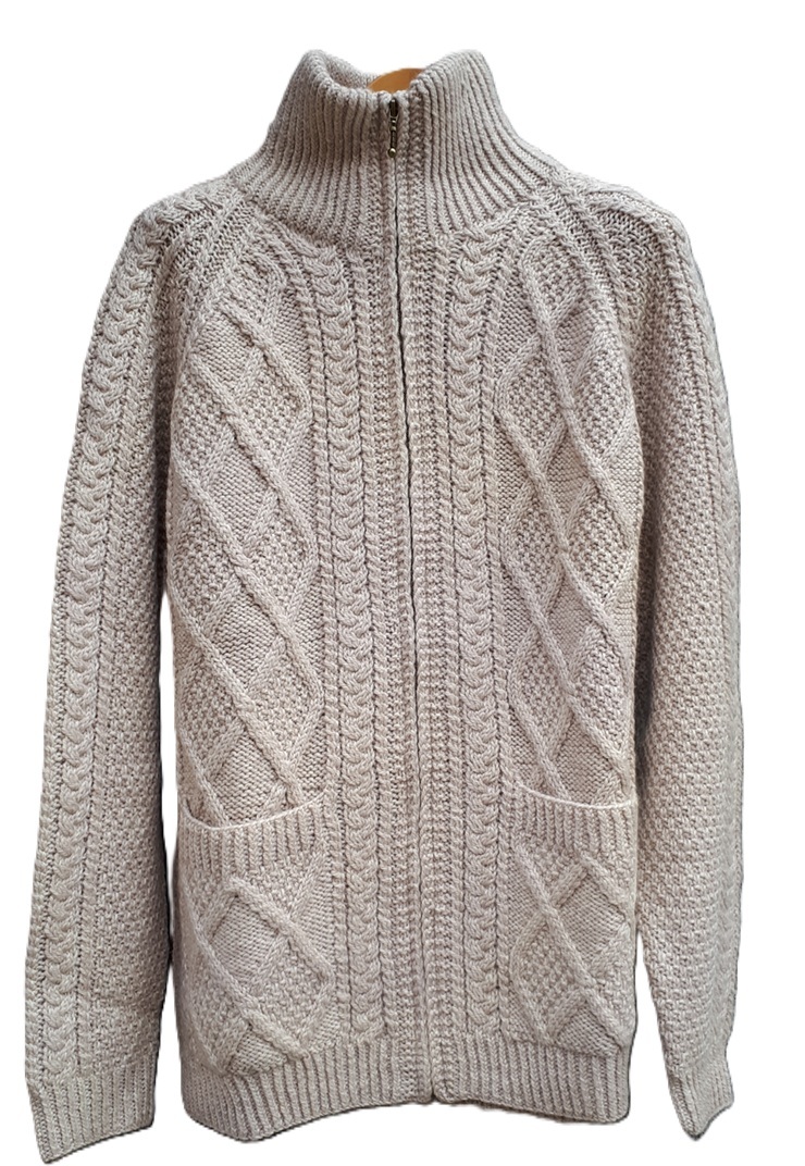 Aran handgebreid 100% wollen merino vest met ritssluiting