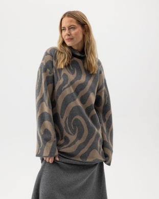 Holebrook dames trui Sally Turtle, Grey mel/khaki