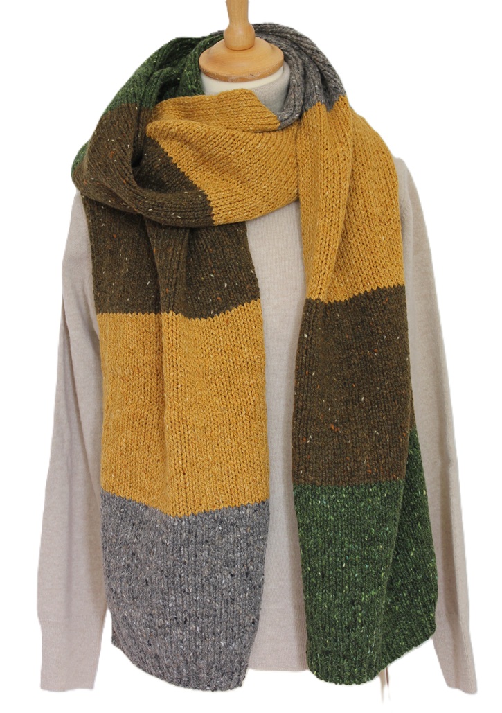 Fisherman Sjaal 100% merino gebreid in blokpatroon- groen