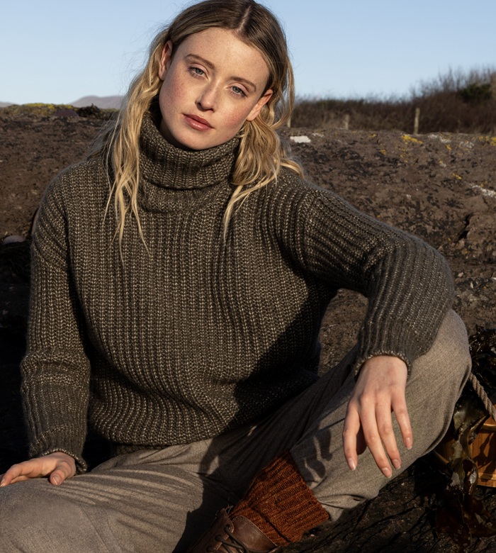 Fisherman koltrui Boxy Ribbed Polo Neck