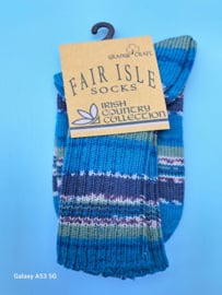 Fair Isle wollen sokken, donker aqua