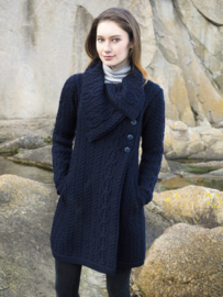Aran damesvest met diagonale sluiting, navy