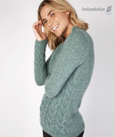 Irelandseye Dames Horseshoe Cable Sweater, ocean mist