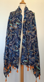 Sjaal Marelia eco print, donkerblauw