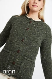 Damesvest Ronde Hals en Knoopsluiting, Donegal Tweed, groen