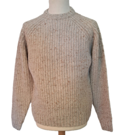 Aran Visserstrui crew neck Donegal Tweed, wolwit