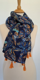 Sjaal Marelia eco print, donkerblauw