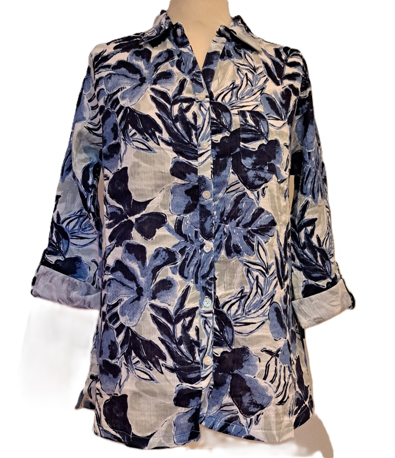 Weirdfish blouse katoen print Syona   Estate Blue
