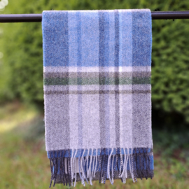 Sjaal Wollen geruite Tartan Blauw en Grijs