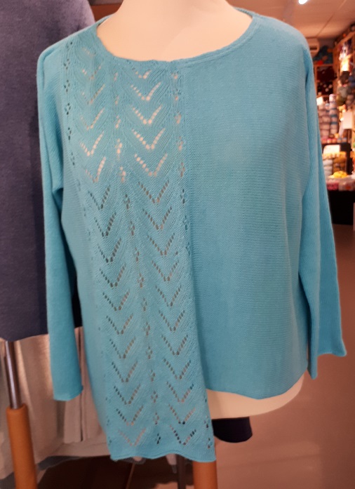 Linara dames trui met ajourpatroon, Turquoise grote maat