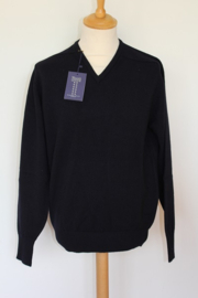 William Lockie Lamwollen pullover DF V-hals, navy