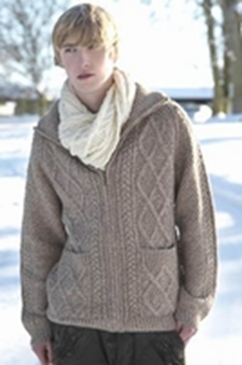 Aran handgebreid 100% wollen merino vest met ritssluiting