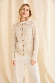 Aran Woollen Mills Damesvest met kraag linnen-katoen