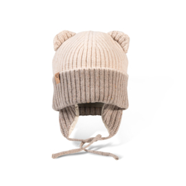 Babymuts, merino wol met oorwarmers en gevoerd, ecru