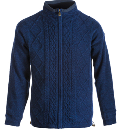 Aran herenvest kabelpatroon geheel gevoerd, blauw