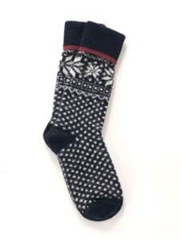 Lamswollen sokken met Noors patroon, navy