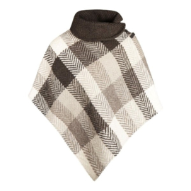 Wollen Poncho met  Kol in Ruitpatroon, Multibrown