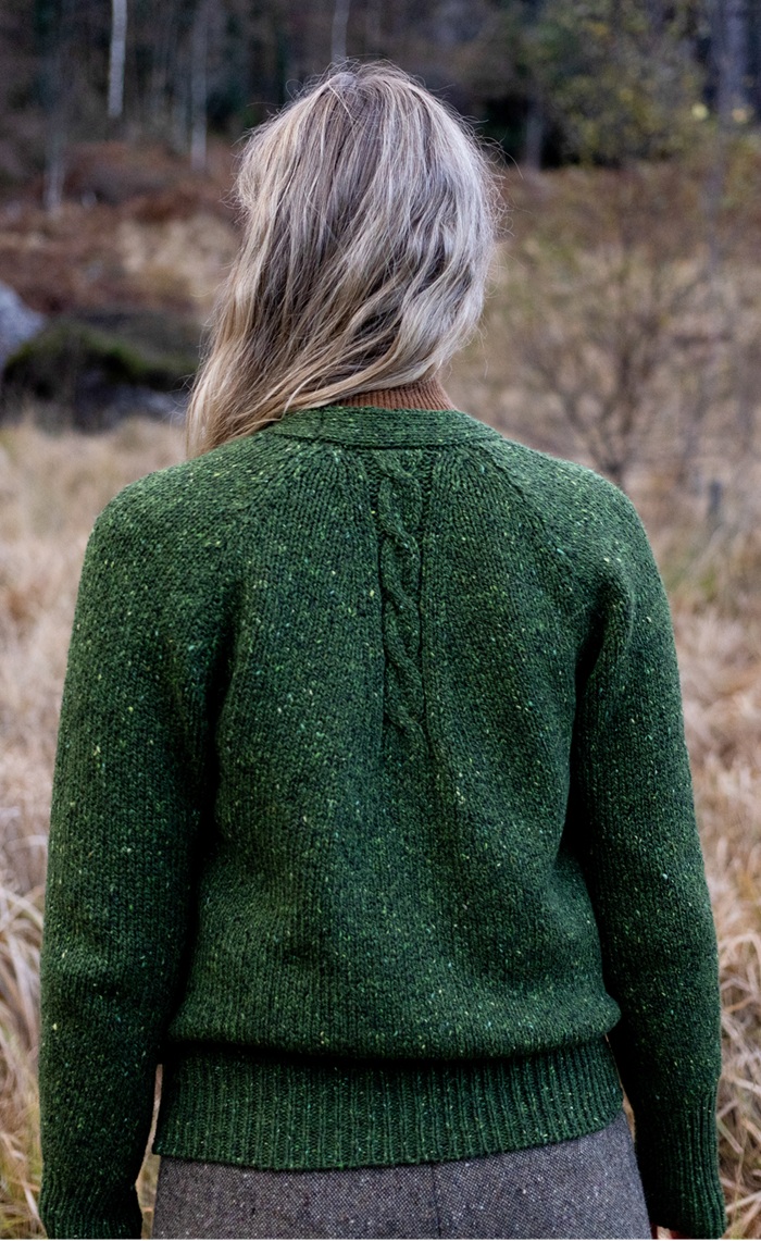 Fisherman Raglan damesvest met kabel detail, groen