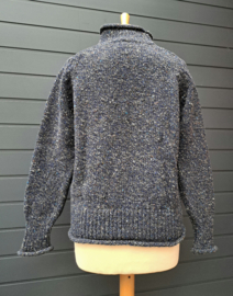 Fisherman trui zadelschouders, opgerolde randen, navy slate