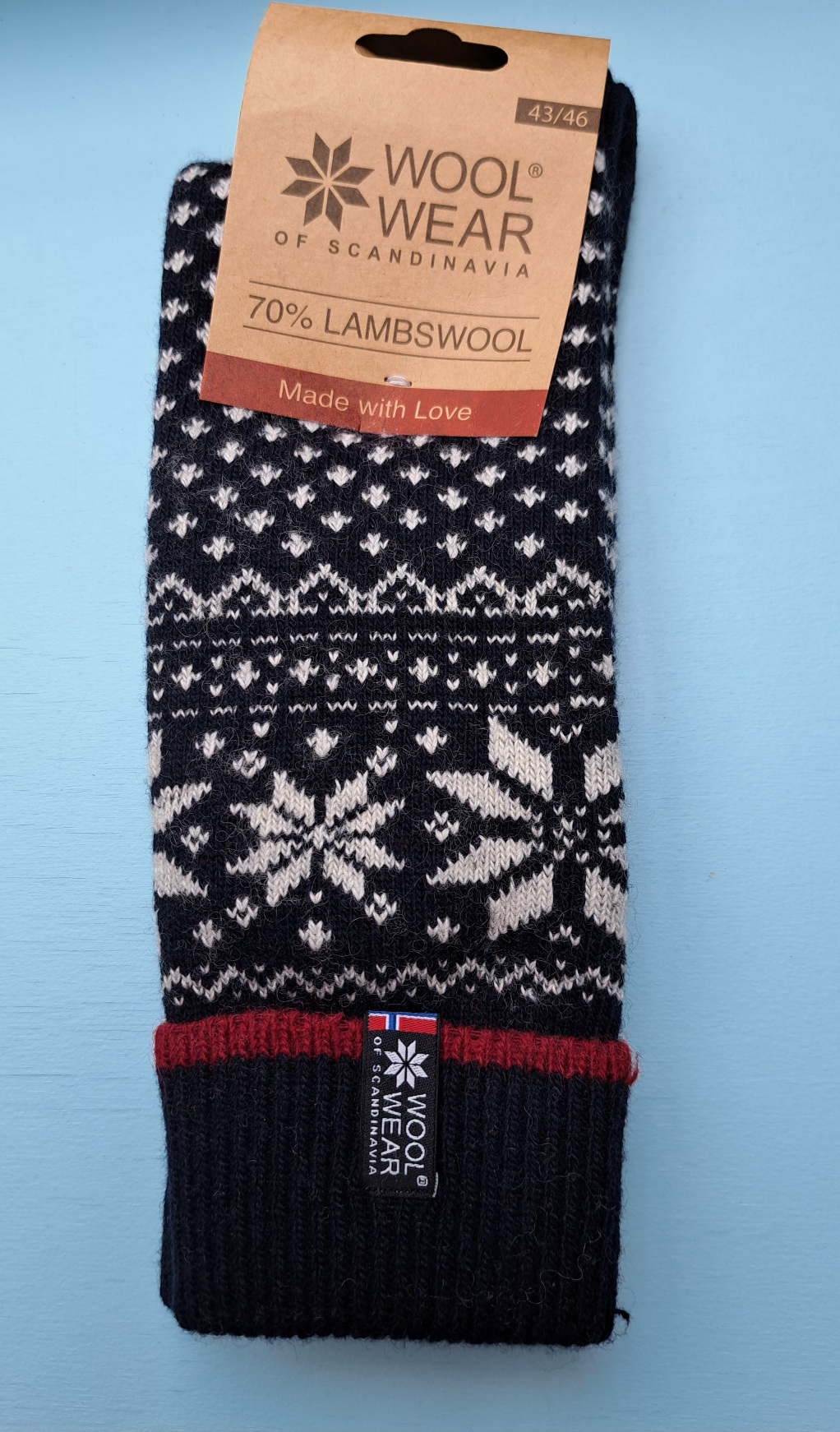 Lamswollen sokken met Noors patroon, navy