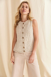 Aran Woollen Mills Dames mouwloos vest linnen-katoen