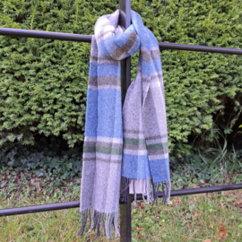 Sjaal Wollen geruite Tartan Blauw en Grijs