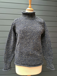Fisherman trui zadelschouders, opgerolde randen, navy slate