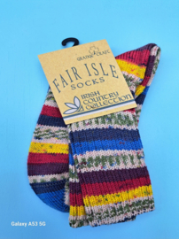 Fair Isle wollen sokken, geel-rose-blauw
