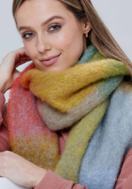 Sjaal Giant Mohair, goudgeel-blauw