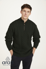 Herentrui Aran Half Zip Sweater, groen