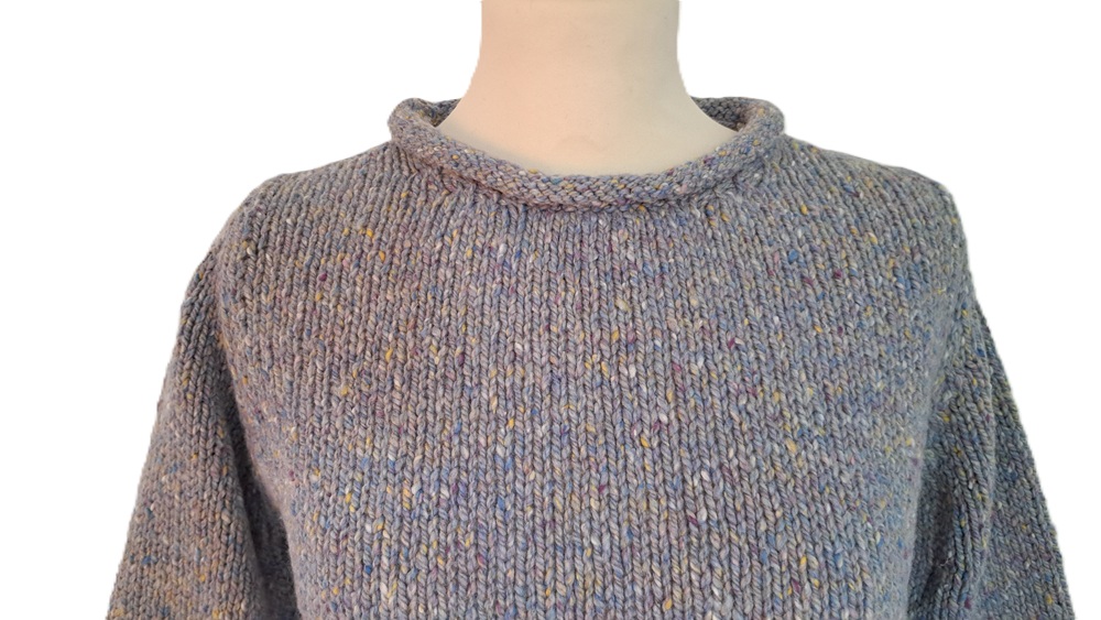 Fisherman Trui Roll Neck Sweater, Ice Blue