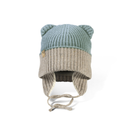 Babymuts, merino wol met oorwarmers en gevoerd, zeeblauw