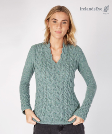 Irelandseye Dames Horseshoe Cable Sweater, ocean mist