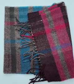 Sjaal geweven van 100% wol Ruitpatroon, paars,groen, petrol