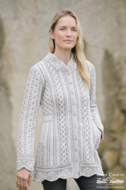 Aran damesvest kort model met schulprand