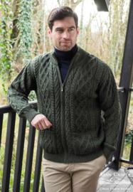 Herenvest Aran Merino wol met Ritssluiting, groen gemeleerd