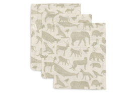 Jollein Hydrofiel Washandje 15x20cm Animals Olive Green (3pack).