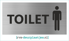 art.nr. 009-rvs wc deurplaatje- rvs wc deurbordje-rvs pictogrambordje-wc deurplaatjes-TEKST TOILET + PICTOGRAM HEREN 18x9 CM