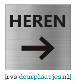 art.nr. 052-rvs wc deurplaatje- rvs wc deurbordje-rvs pictogrambordje-wc deurplaatjes-tekst HEREN + PIJL -> - 9x9 CM