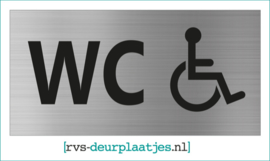 art.nr. 051-rvs wc deurplaatje- rvs wc deurbordje-rvs pictogrambordje-wc deurplaatjes-tekst WC + PICTOGRAM MINDERVALIDE 18x9 CM