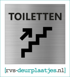 art.nr. 067-rvs wc deurplaatje- rvs wc deurbordje-rvs pictogrambordje-wc deurplaatjes-tekst TOILETTEN+ TRAP / PIJL RECHTS OMHOOG - 9x9 CM