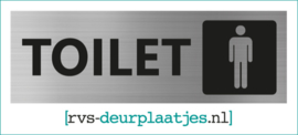 art.nr. 033-rvs wc deurplaatje- rvs wc deurbordje-rvs pictogrambordje-wc deurplaatjes-tekst TOILET + PICTOGRAM HEREN - 15x5 CM