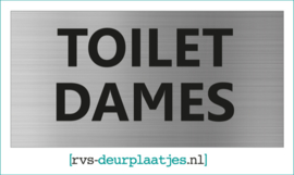 art.nr. 015-rvs wc deurplaatje- rvs wc deurbordje-rvs pictogrambordje-wc deurplaatjes-TEKST TOILET DAMES 18x9 CM