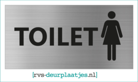 art.nr. 010-rvs wc deurplaatje- rvs wc deurbordje-rvs pictogrambordje-wc deurplaatjes-TEKST TOILET + PICTOGRAM DAMES 18x9 CM