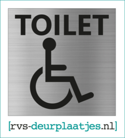 art.nr. 008-rvs wc deurplaatje- rvs wc deurbordje-rvs pictogrambordje-wc deurplaatjes-TEKST TOILET + PICTOGRAM MINDERVALIDE 9x9 CM