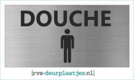 art.nr. 044-rvs wc deurplaatje- rvs wc deurbordje-rvs pictogrambordje-wc deurplaatjes-tekst DOUCHE + PICTOGRAM HEREN 18x9 CM